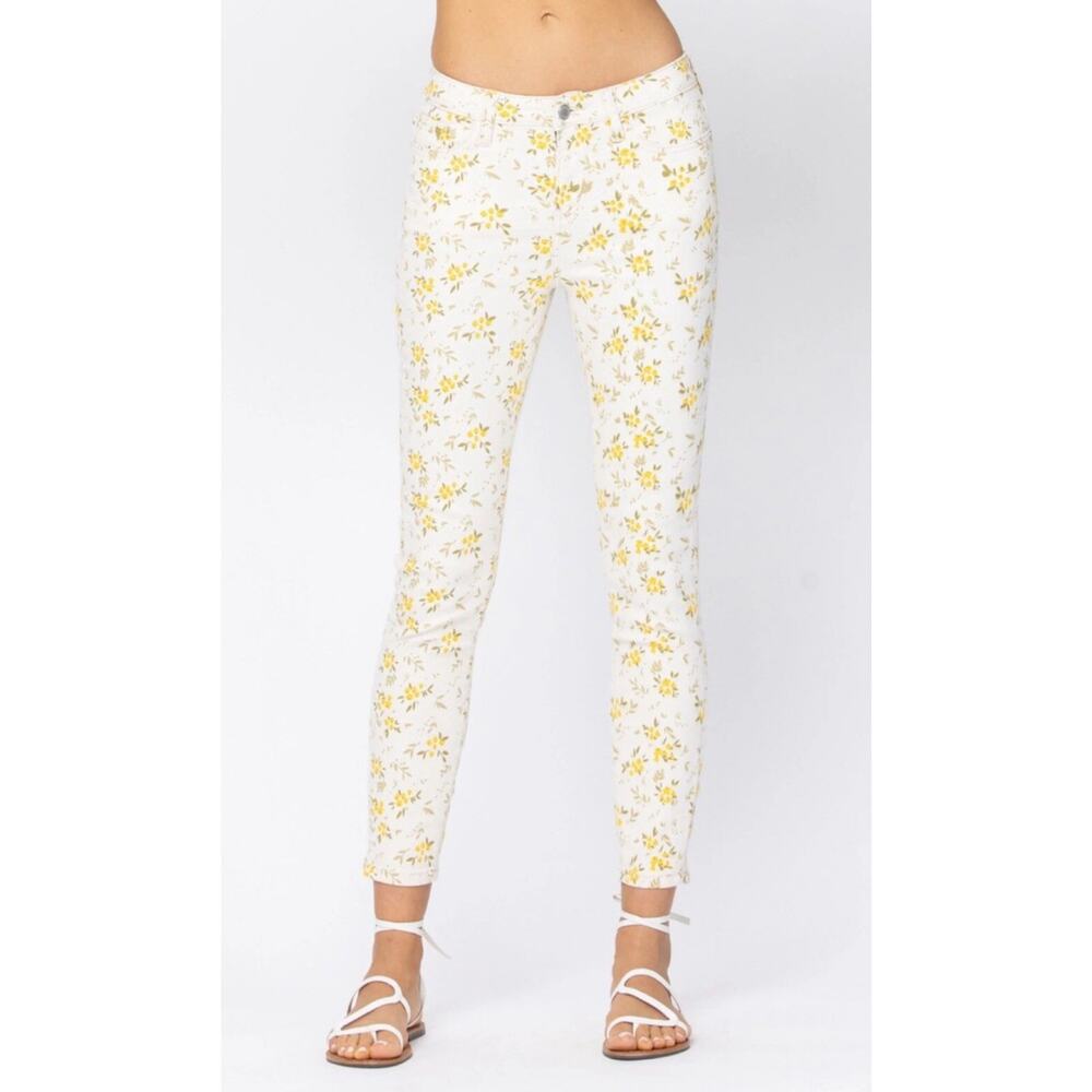 Judy Blue Jeans Womens 7 / 28 Skinny Fit Denim Golden Meadow Floral 26" Inseam - Picture 2 of 12
